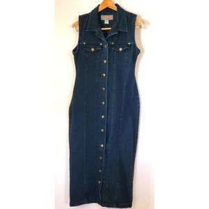 Vintage 90's Blue Denim Rockabilly Buttondown Collar Dress